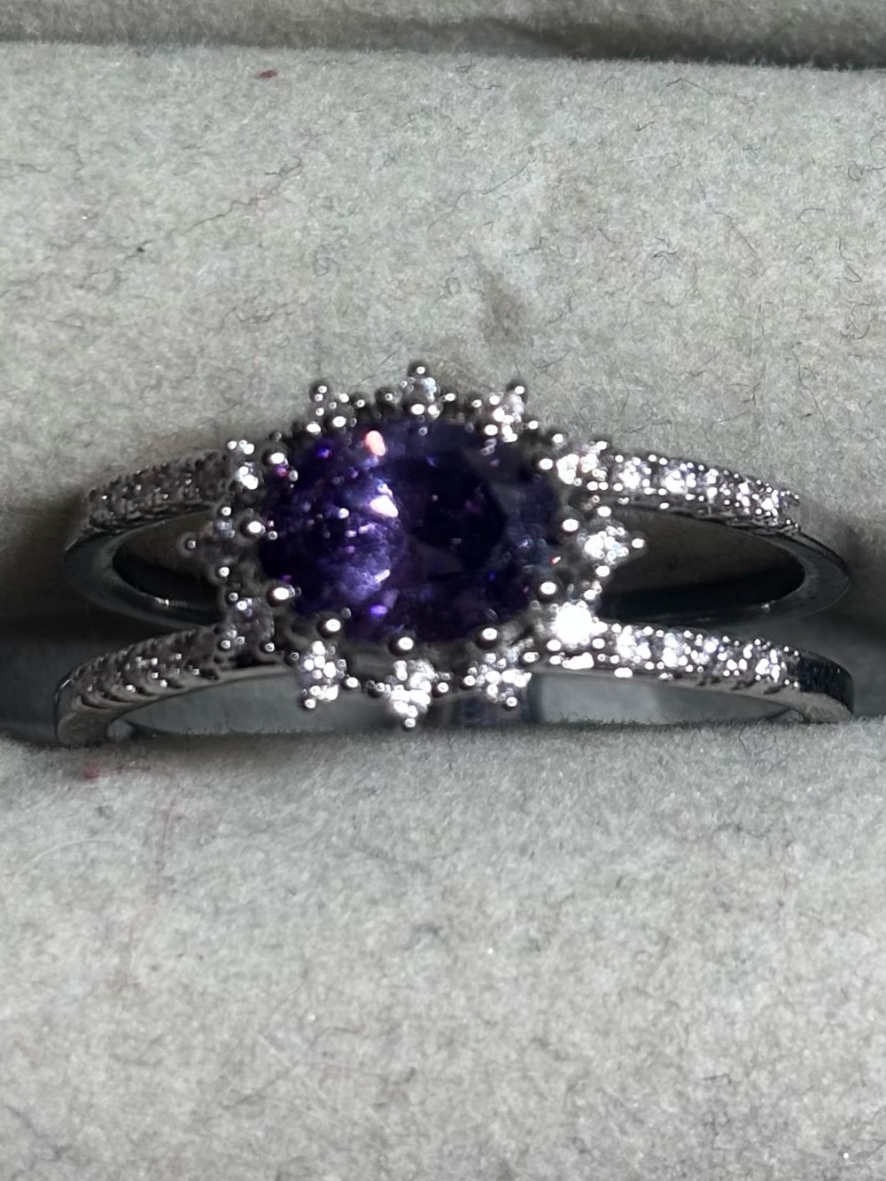 BOMB PARTY RING: Silver Halo Amethyst Ring - Purple Centerstone